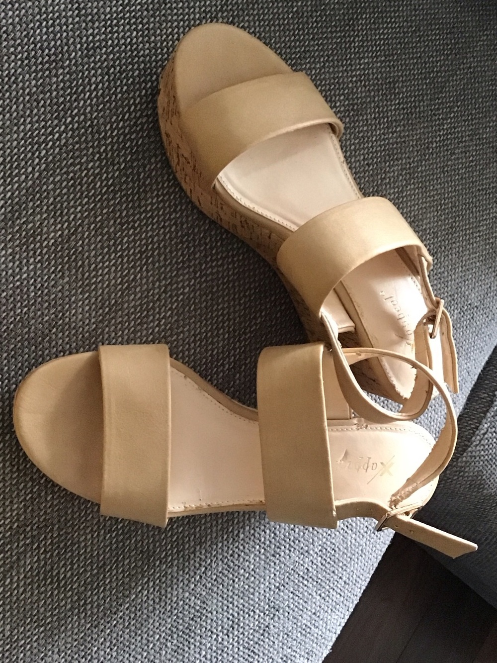 Women's Beige Cork Wedge Sandals with Ankle Strap